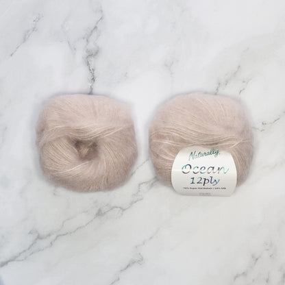 Naturally Yarns Ocean 12ply in colourway Taupe – 12ply weight mohair, silk yarn