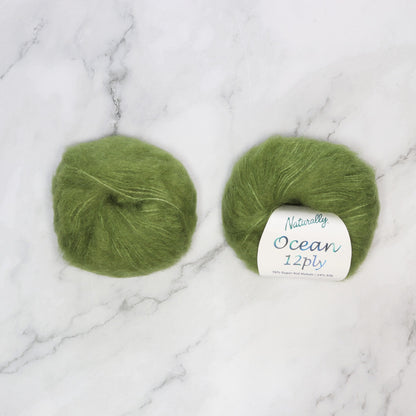 Naturally Yarns Ocean 12ply in colourway Olive – 12ply weight mohair, silk yarn