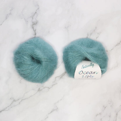 Naturally Yarns Ocean 12ply in colourway Sea Green – 12ply weight mohair, silk yarn