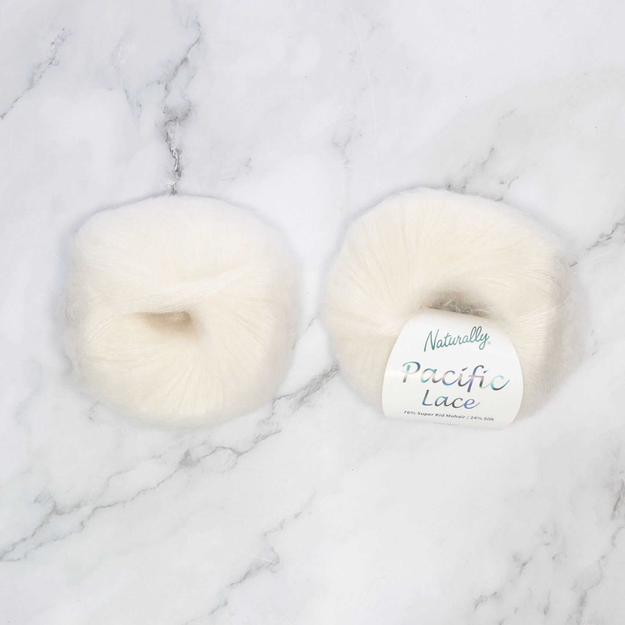 Naturally Yarns Pacific Lace in colourway White – 2ply weight mohair, silk yarn