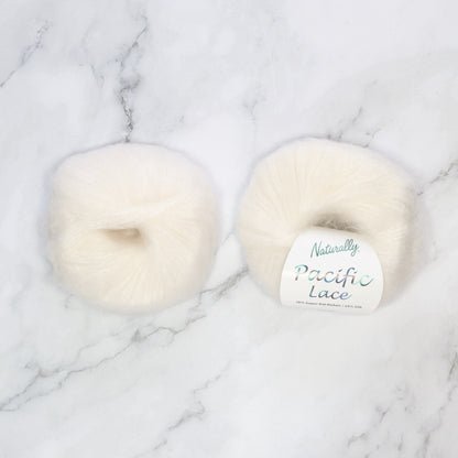 Naturally Yarns Pacific Lace in colourway White – 2ply weight mohair, silk yarn