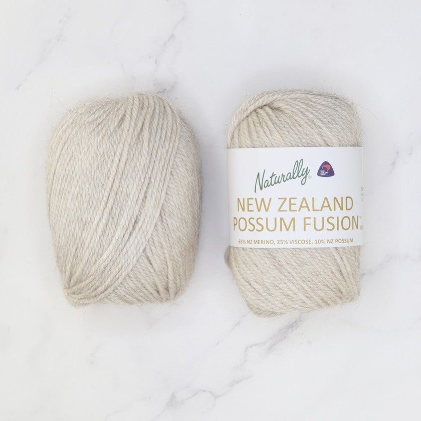 Cable Beanie kit in NZ Possum Fusion, colourway Natural