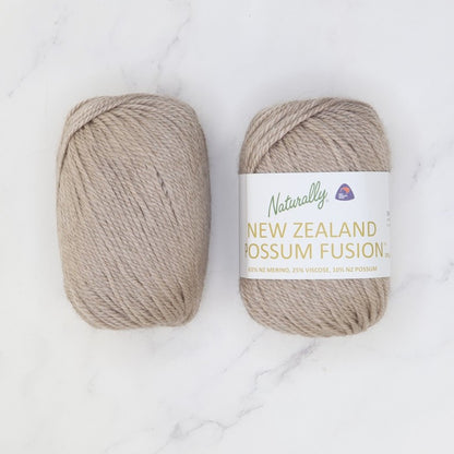 Naturally Yarns New Zealand Possum Fusion DK in colourway Taupe – 8ply weight merino, viscose, possum yarn