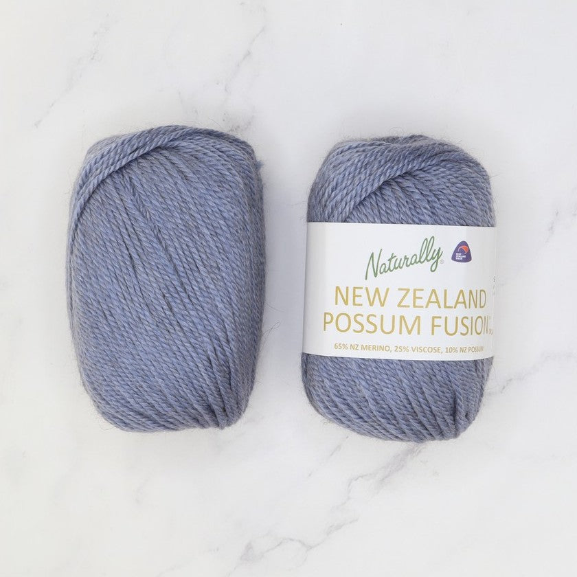 Cable Beanie kit in NZ Possum Fusion, colourway Denim