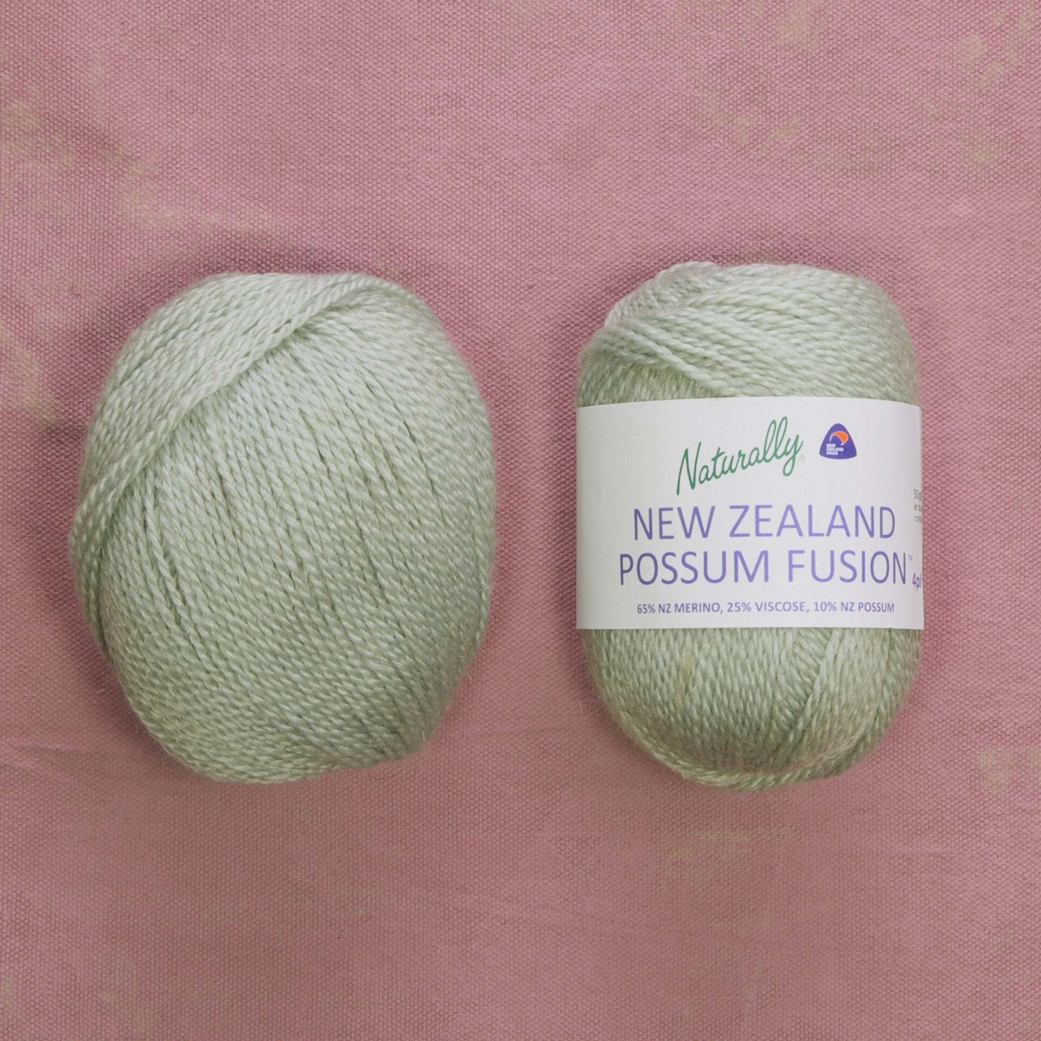 New Zealand Possum Fusion 4ply in colourway Pale Green – 4ply weight merino, viscose, possum yarn