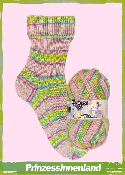 Opal Aquarell 4ply in colourway Princess – 4ply weight wool, polyamide, nylon yarn