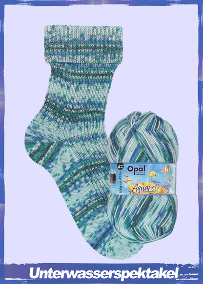 Opal Aquarell 4ply in colourway Underwater – 4ply weight wool, polyamide, nylon yarn