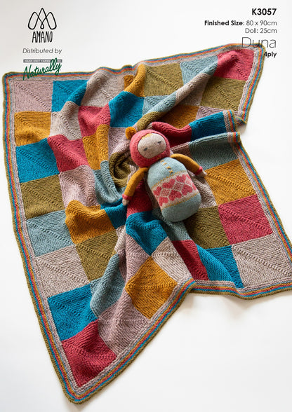 Mitred Square Pram Coverlet & Snuggle Doll in Duna 4ply Pattern
