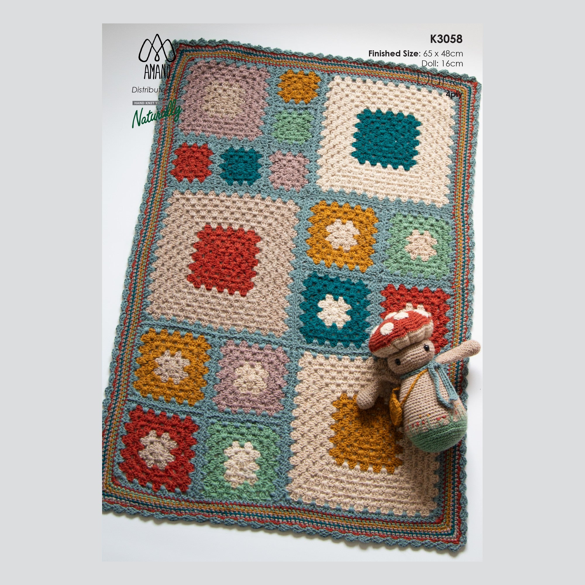 Granny Square Pram Blanket & Baby Mushroom Doll in Duna 4ply Pattern