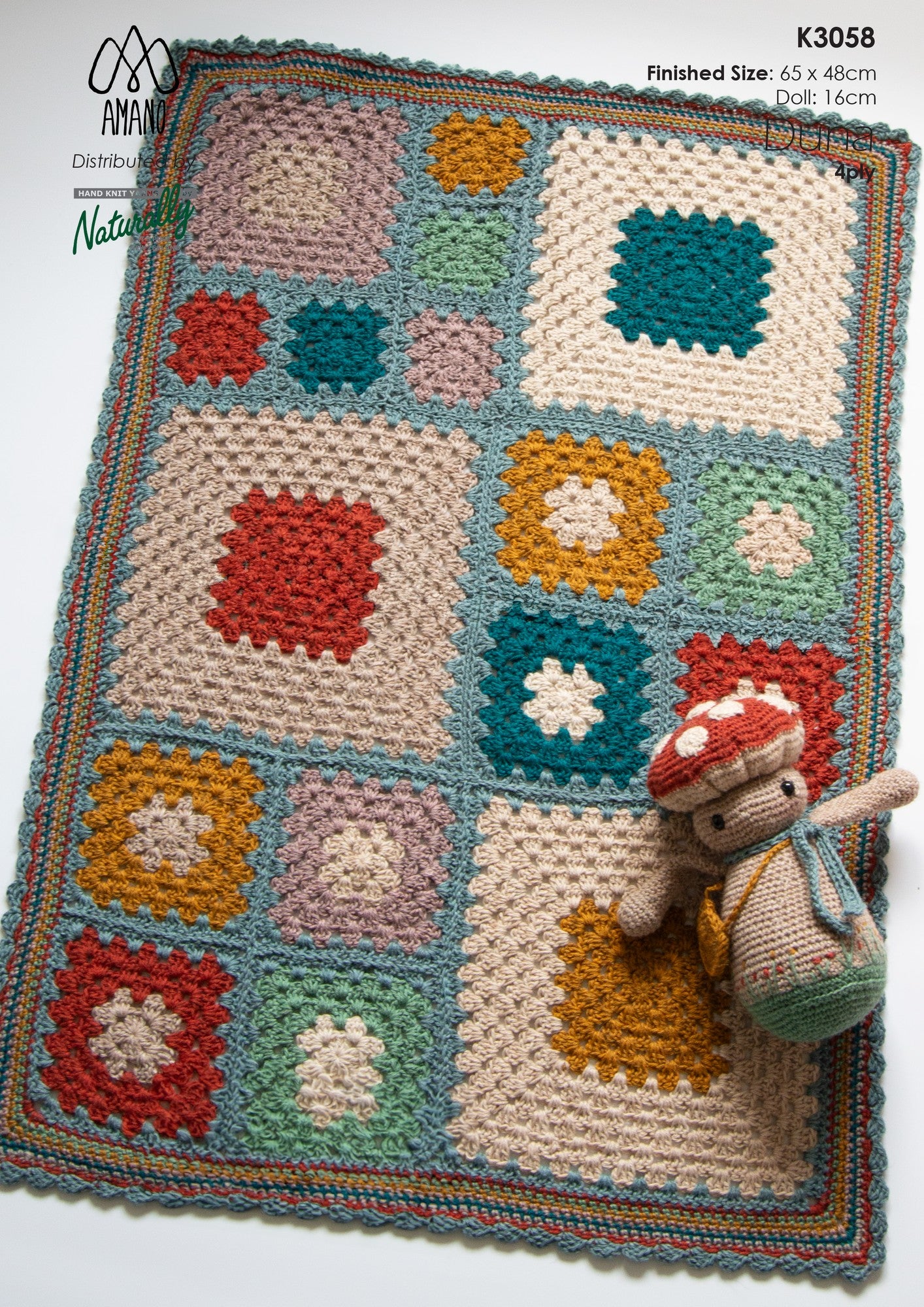 Granny Square Pram Blanket & Baby Mushroom Doll in Duna 4ply Pattern