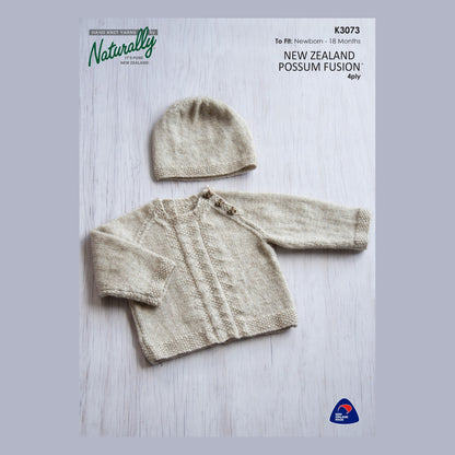 K3073 Baby Raglan Sweater & Hat Kit in NZ Possum Fusion 4ply