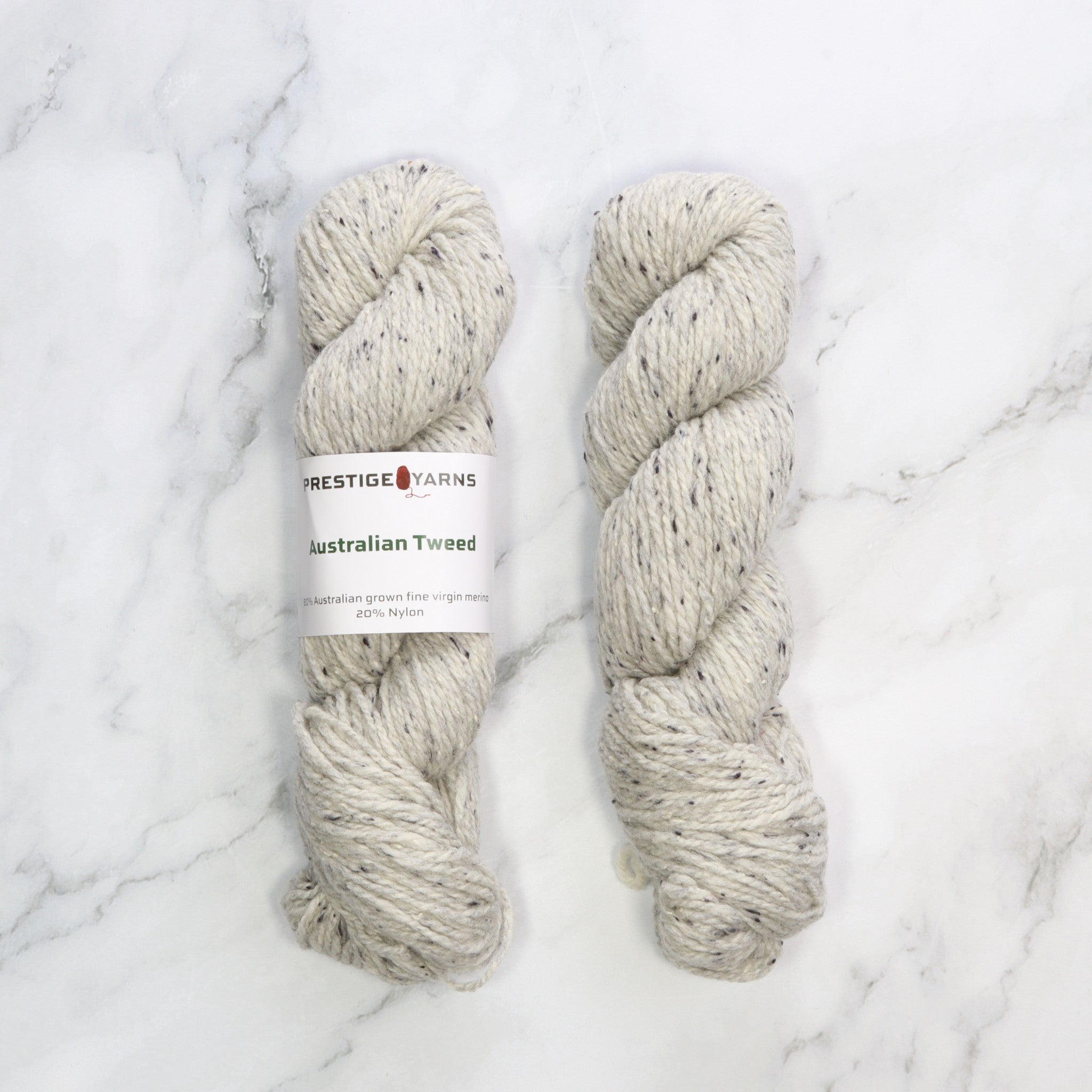 Prestige Yarns Australian Tweed in colourway Harbour Mist – 8ply weight merino, nylon yarn