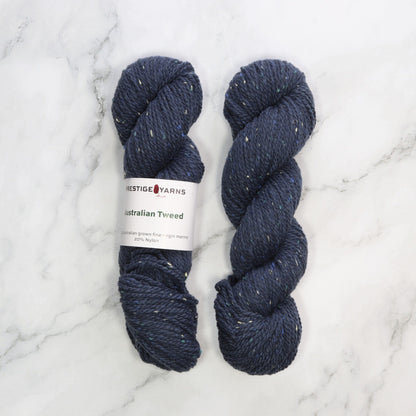 Prestige Yarns Australian Tweed in colourway Moonlit Lake – 8ply weight merino, nylon yarn