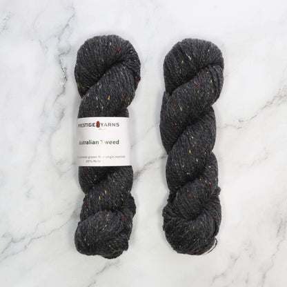 Prestige Yarns Australian Tweed in colourway India Ink – 8ply weight merino, nylon yarn