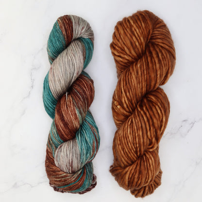 Tundra Scarf kit, colourway Aegean/Aged Rosewood