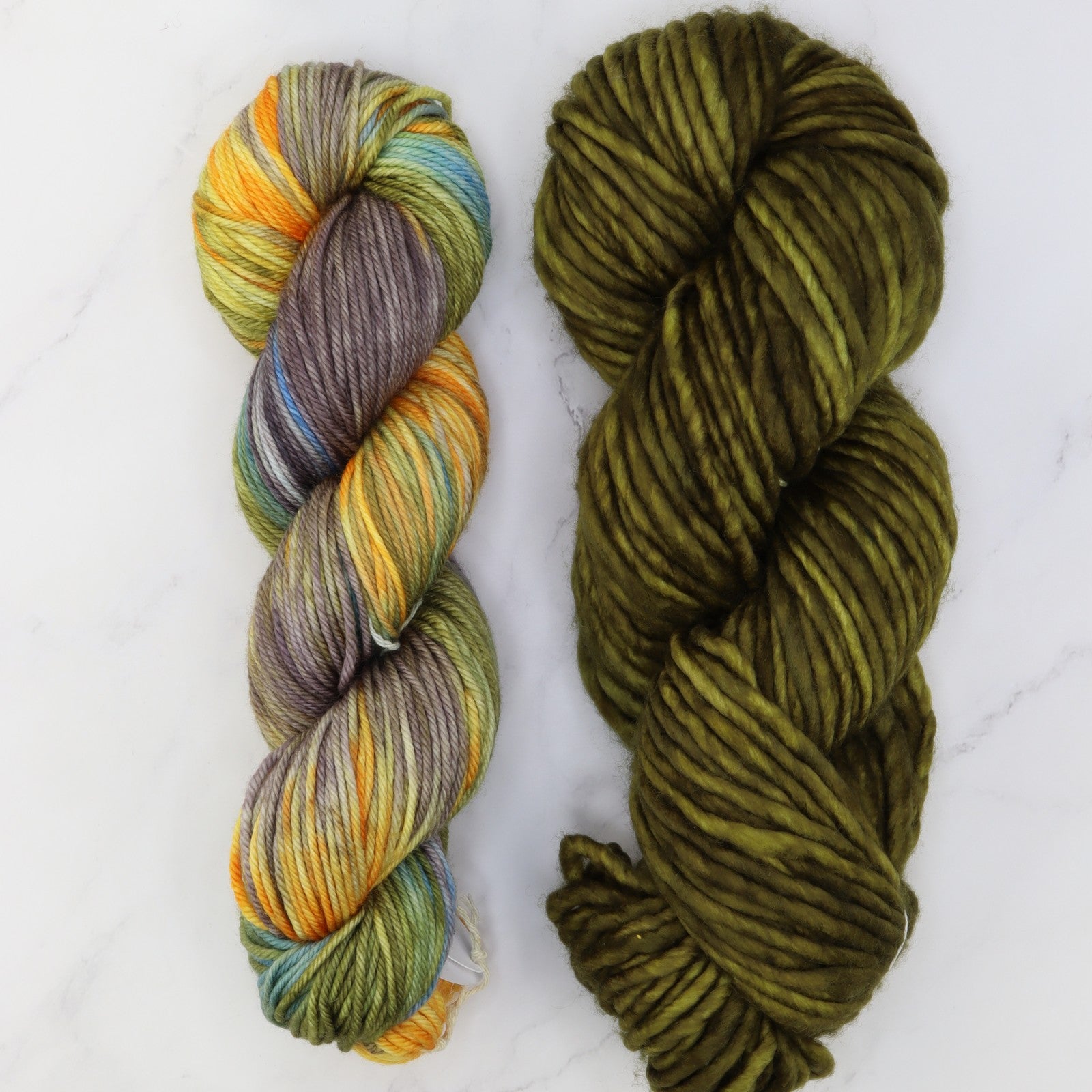 Tundra Scarf kit, colourway Winter Sunrise/Moss