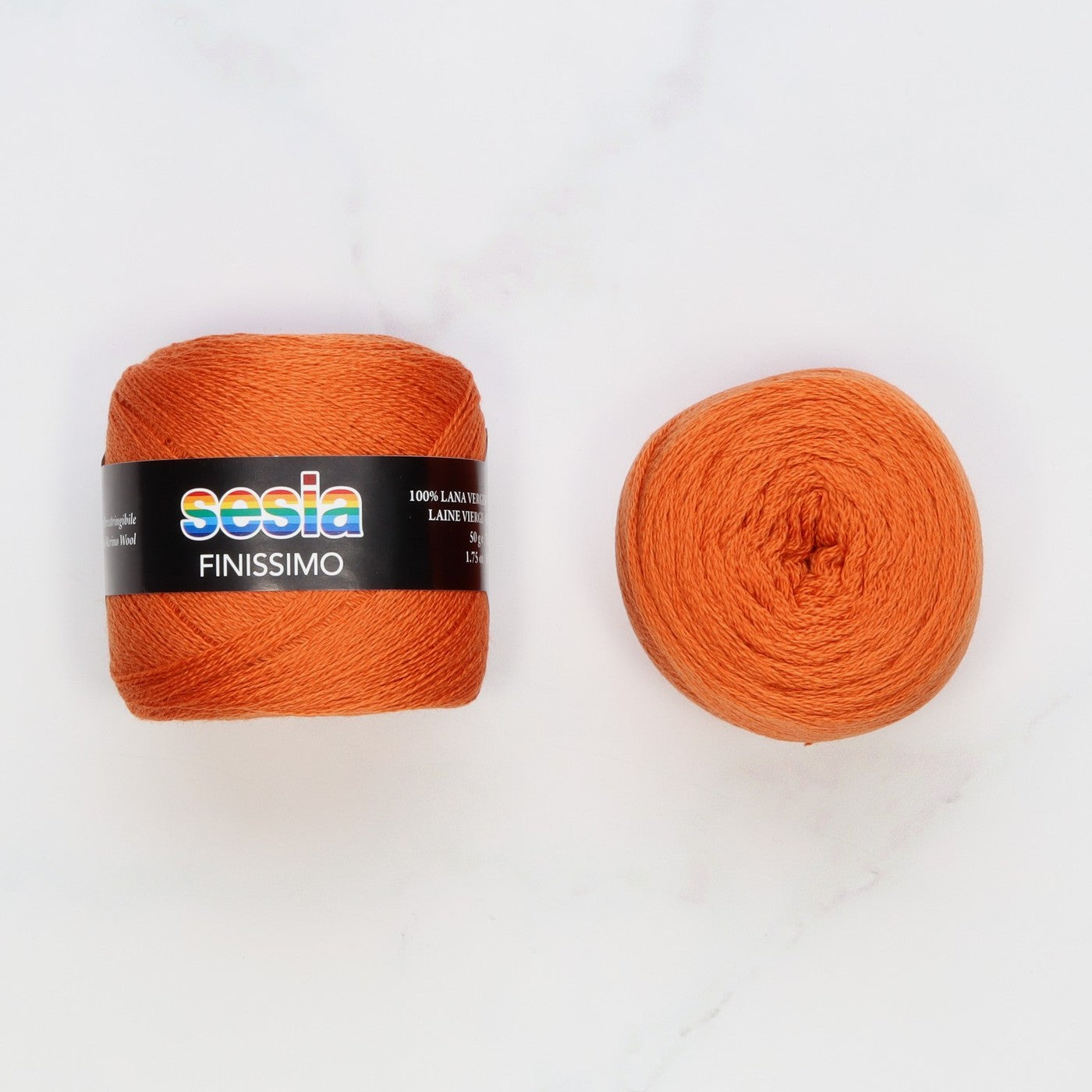 Sesia Finissimo Lace in colourway Burnt Orange – 2ply weight wool yarn