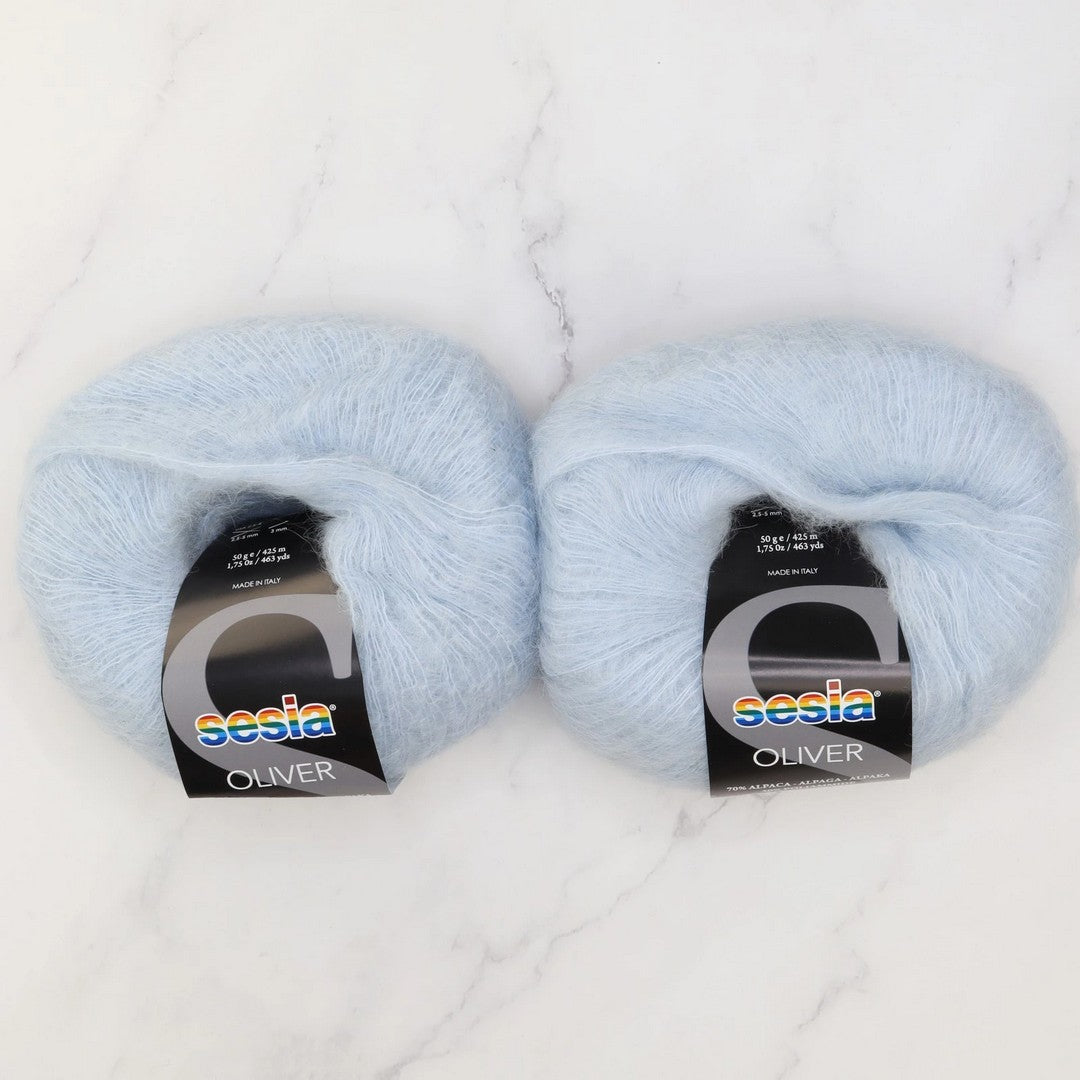 Sesia Oliver in colourway Dusky Blue – 2ply weight alpaca, nylon yarn