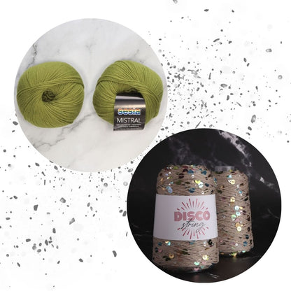 Sparkles Tee Yarn kit, colourway Rainbow Sparkle/Pickle