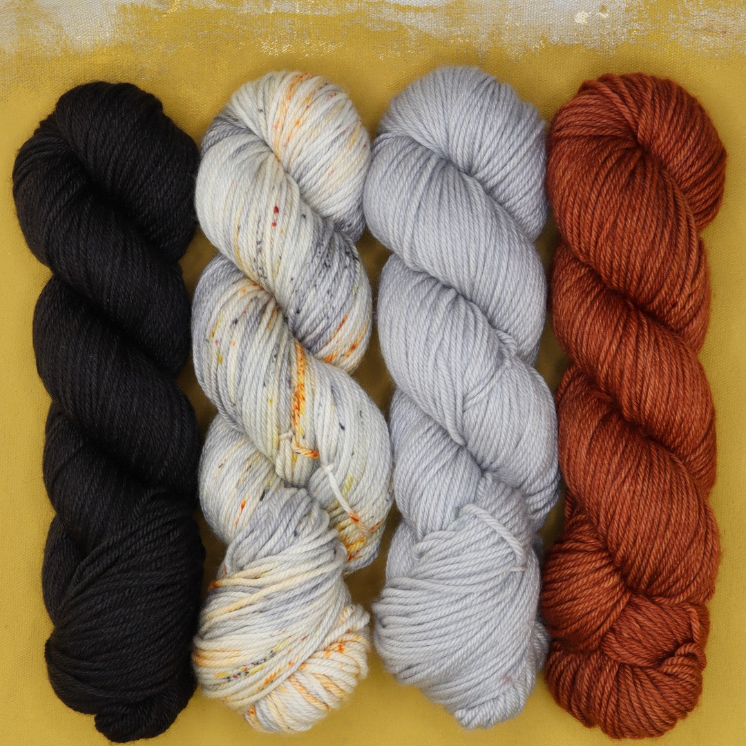 Poet Worsted – Four Colour Set in colourway Aerospace – 10ply weight merino, nylon, silk yarn