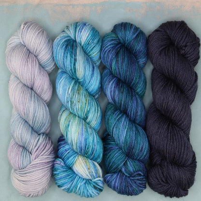 Poet Worsted – Four Colour Set in colourway Celestial – 10ply weight merino, nylon, silk yarn