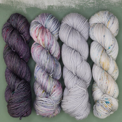 Poet Worsted – Four Colour Set in colourway Cloud Cover – 10ply weight merino, nylon, silk yarn