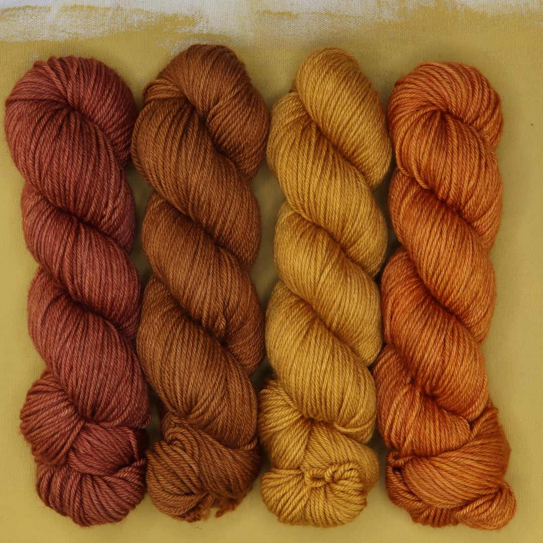 Poet Worsted – Four Colour Set in colourway Red Kangaroo – 10ply weight merino, nylon, silk yarn