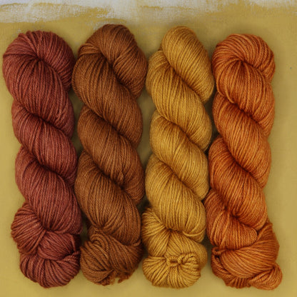 Poet Worsted – Four Colour Set in colourway Red Kangaroo – 10ply weight merino, nylon, silk yarn