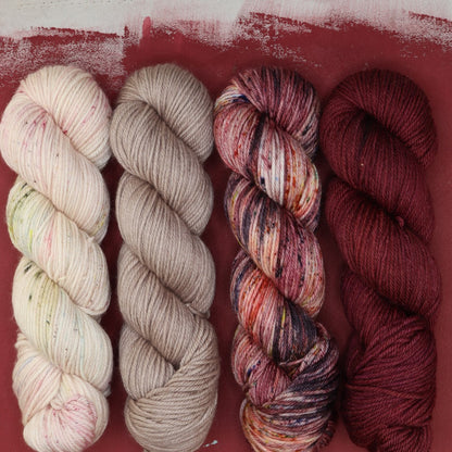 Poet Worsted – Four Colour Set in colourway Ritual – 10ply weight merino, nylon, silk yarn