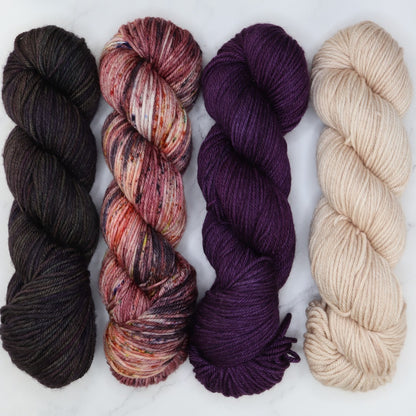 Poet Worsted – Four Colour Set in colourway Speakeasy – 10ply weight merino, nylon, silk yarn