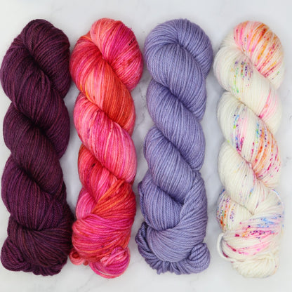 Poet Worsted – Four Colour Set in colourway Spellbound – 10ply weight merino, nylon, silk yarn