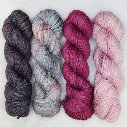 Poet Worsted – Four Colour Set in colourway Stolen Thunder – 10ply weight merino, nylon, silk yarn