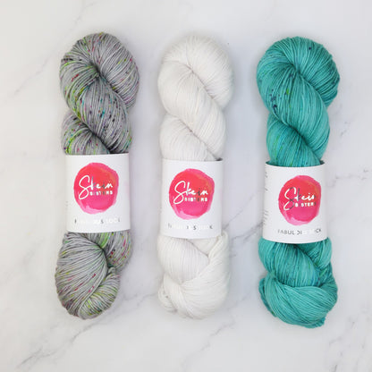 Fabulous Sock Three Colour Sets in colourway Glacier – 4ply weight merino, nylon yarn
