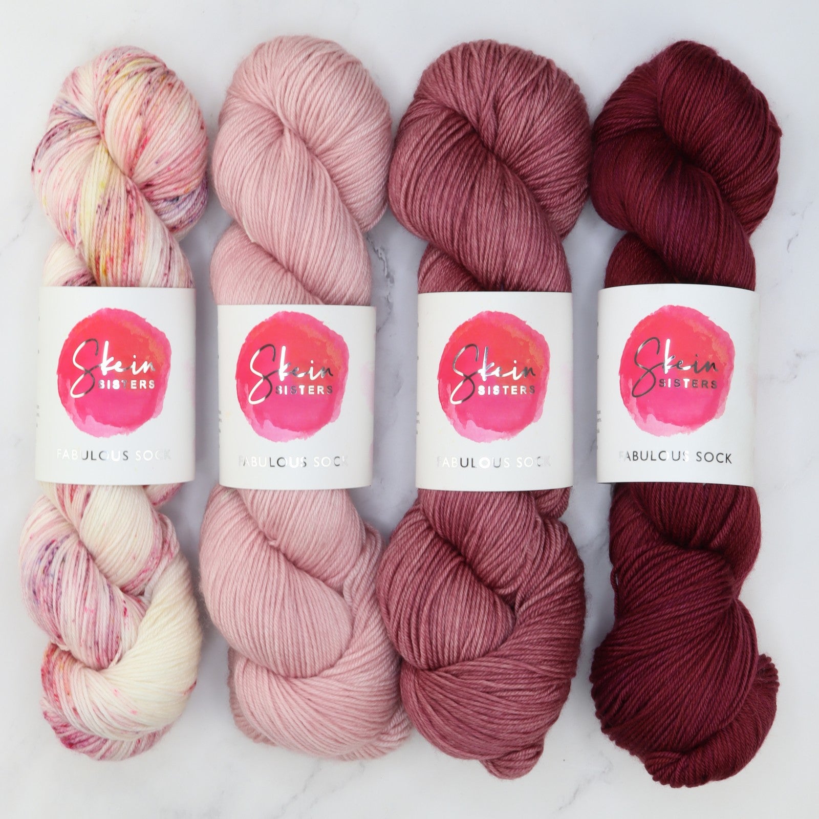 Fabulous Sock Gradient Sets in colourway Crushed Rose – 4ply weight merino, nylon yarn