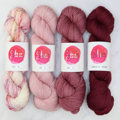 Fabulous Sock Gradient Sets in colourway Crushed Rose – 4ply weight merino, nylon yarn