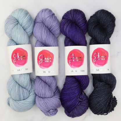 Fabulous Sock Gradient Sets in colourway Purple Moon – 4ply weight merino, nylon yarn