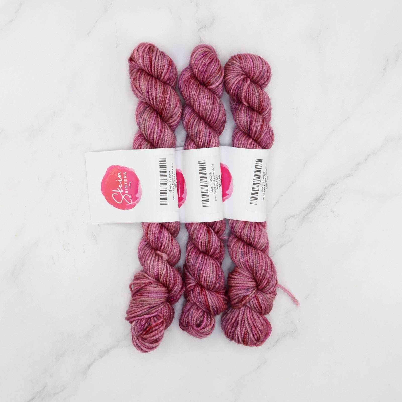 Skein Sisters Fabulous Sock Minis 20g/80m in colourway Berry – 4ply weight merino, nylon yarn