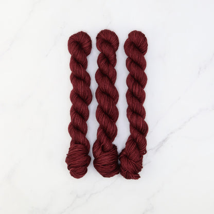 Skein Sisters Fabulous Sock Minis 20g/80m in colourway Burgundy – 4ply weight merino, nylon yarn