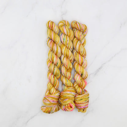 Skein Sisters Fabulous Sock Minis 20g/80m in colourway Butterscotch Sprinkles – 4ply weight merino, nylon yarn