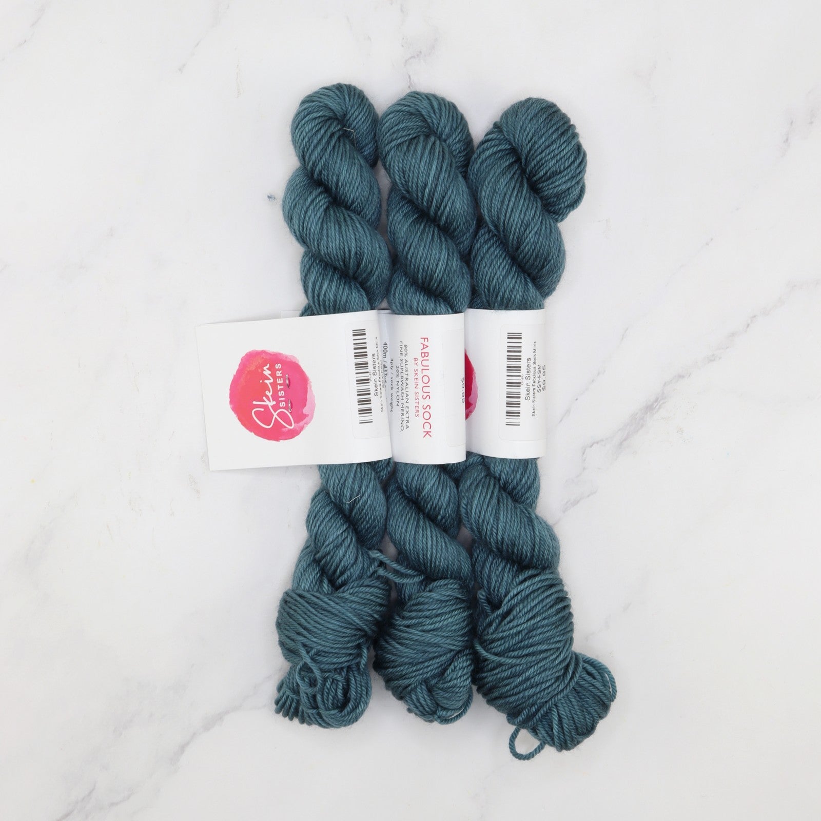 Skein Sisters Fabulous Sock Minis 20g/80m in colourway Dark Teal – 4ply weight merino, nylon yarn