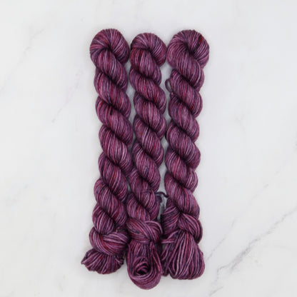 Skein Sisters Fabulous Sock Minis 20g/80m in colourway Future Violets – 4ply weight merino, nylon yarn