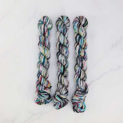 Skein Sisters Fabulous Sock Minis 20g/80m in colourway Licorice Allsorts – 4ply weight merino, nylon yarn