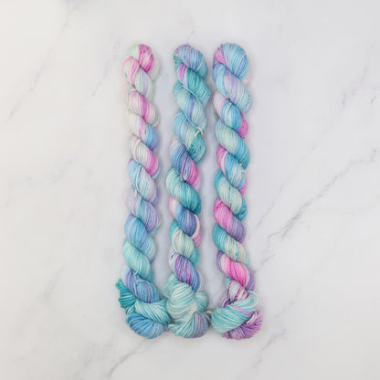 Skein Sisters Fabulous Sock Minis 20g/80m in colourway Mermaidia – 4ply weight merino, nylon yarn