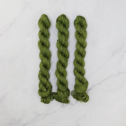 Skein Sisters Fabulous Sock Minis 20g/80m in colourway Olive You – 4ply weight merino, nylon yarn