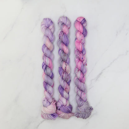 Skein Sisters Fabulous Sock Minis 20g/80m in colourway Twilight Bloom – 4ply weight merino, nylon yarn