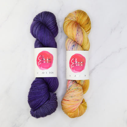 Westknits Go Go Dynamo Shawl kit, colourway Purple Butterscotch