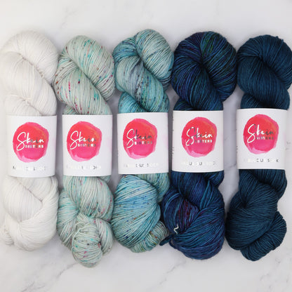 Glittering Snowscape Shawl kit in Fabulous Sock, colourway Salty