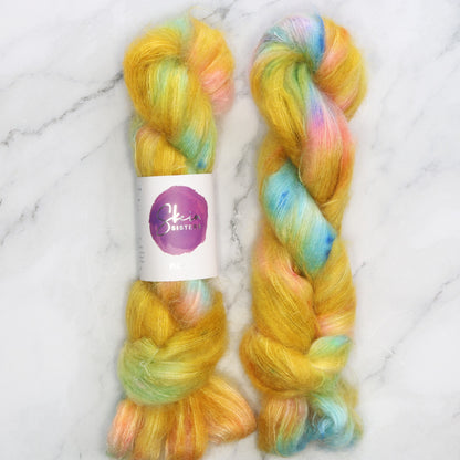 Skein Sisters Plume in colourway End of the Rainbow – 2ply weight mohair, silk yarn