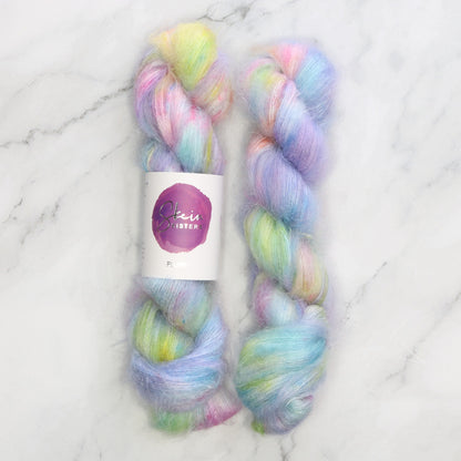 Skein Sisters Plume in colourway Let's Go Fly a Kite – 2ply weight mohair, silk yarn