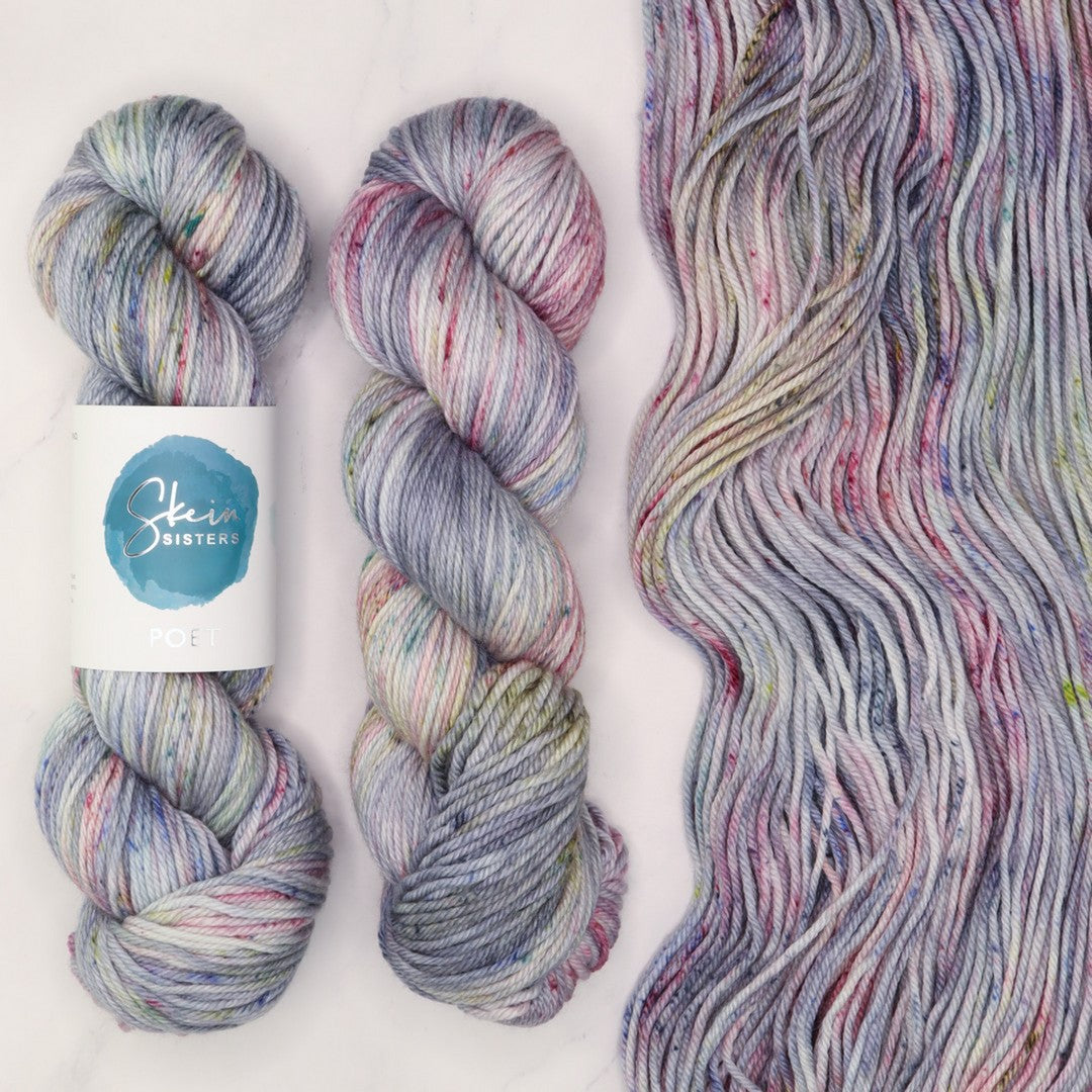 Skein Sisters Poet in colourway Cloud Cover – 10ply weight merino, nylon, silk yarn